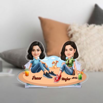 Personalized Best Friends with Dog Bobblehead Caricature Gift for Sisters, Besties & Pet Lovers Tabletop Desk Decor Gift for Birthday & Friendship Day Battery Powered Moving Head